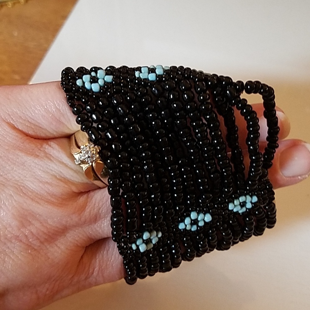 Beaded Cuff Bracelet 2.5" x 6" Stretchy Bracelet